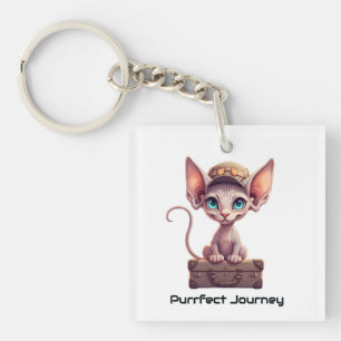 Cute Cat Luggage Tag Gift for Cat Lovers & Travel Key Ring