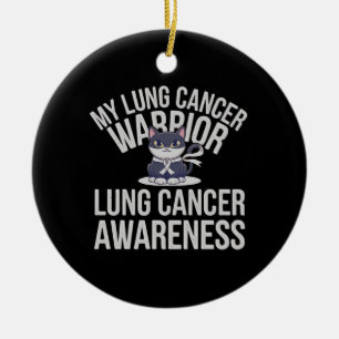 Cute Cat Lung Cancer Warrior – Show Your Strength Ceramic Tree Decoration