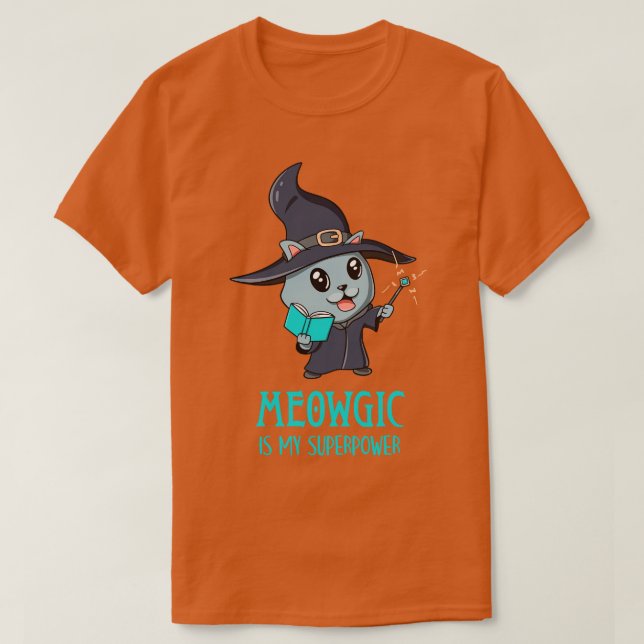 Cute Cat Magic Wizard Kitty Funny Gamer T-Shirt (Design Front)