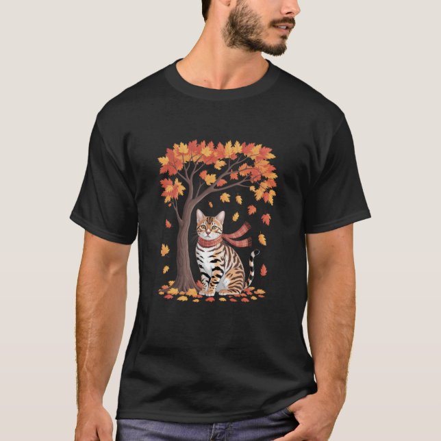 Cute Cat Maple Tree Fall Autumn Thanksgiving Swea T-Shirt (Front)