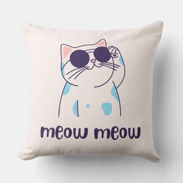 cute cat meow meow pillow (Front)