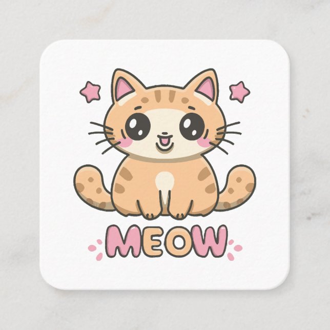 cute cat meow square business card (Front)