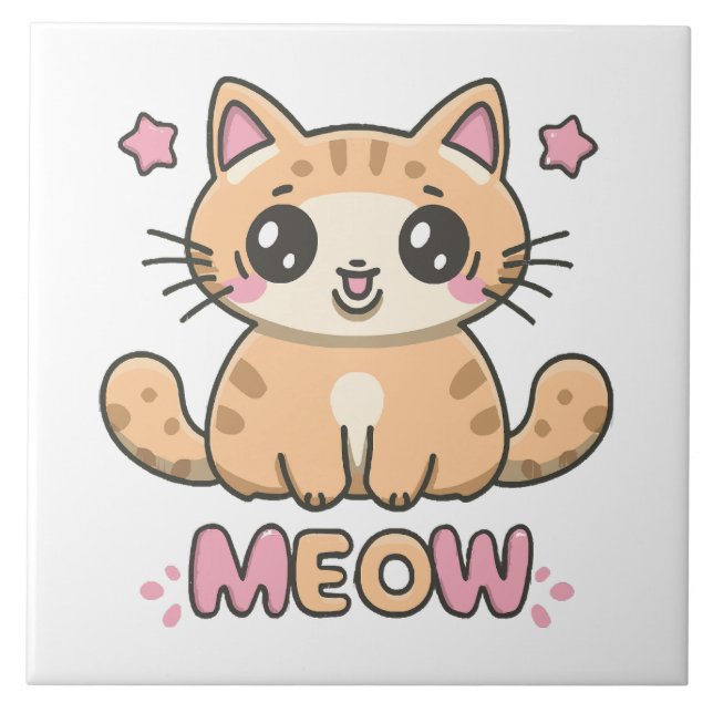 cute cat meow tile (Front)
