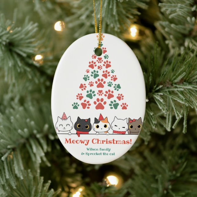 Cute Cat Meowy Christmas Ceramic Tree Decoration (Tree)