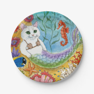 Cute Cat Mermaid Beach Paper Plate