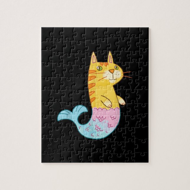 Cute Cat Mermaid Fish Swimming In  Sea Gift Jigsaw Puzzle (Vertical)