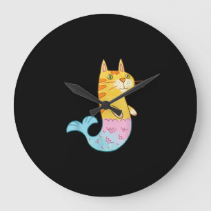 Cute Cat Mermaid Fish Swimming In Sea Gift Large Clock