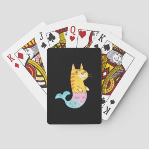 Cute Cat Mermaid Fish Swimming In  Sea Gift Playing Cards