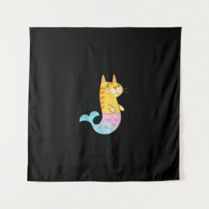Cute Cat Mermaid Fish Swimming In  Sea Gift Tapestry