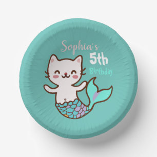 Cute Cat Mermaid Girl Birthday Meowmaid Purrmaid  Paper Plate