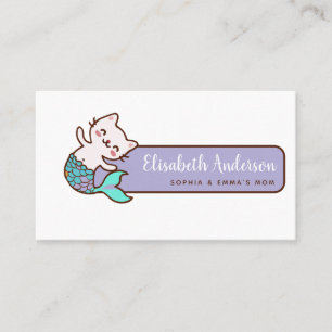Cute Cat Mermaid Meowmaid Mummy Calling Play Date Business Card