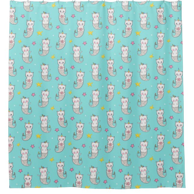 Cute Cat Mermaid Shower Curtain (Front)
