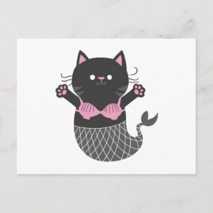 Cute cat mermaid silhouette - Choose back colour Postcard