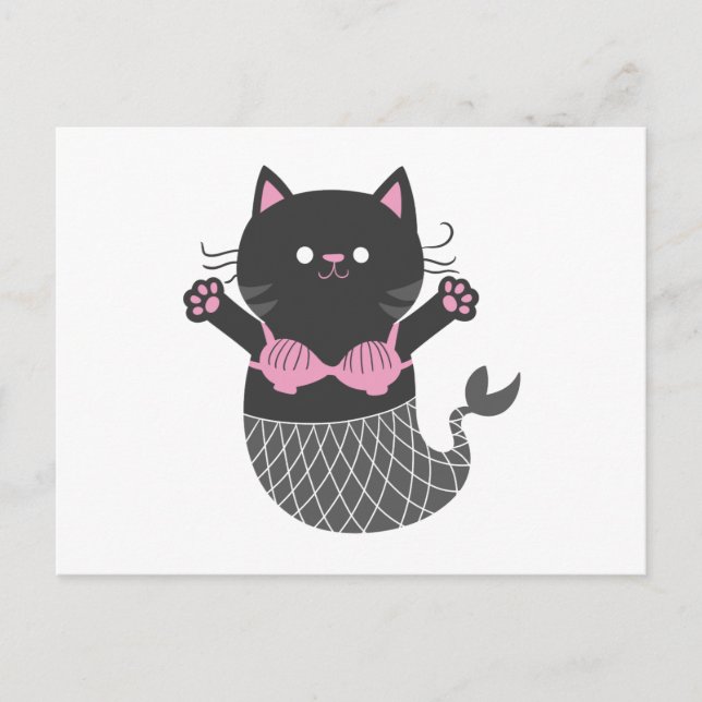 Cute cat mermaid silhouette - Choose back colour Postcard (Front)