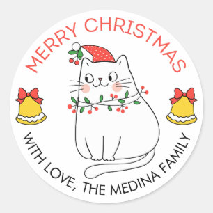 Cute Cat Merry Christmas Stickers Cat and Lights