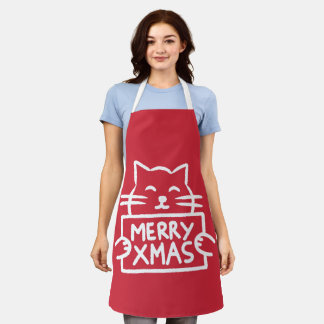 Cute Cat Merry Xmas Apron