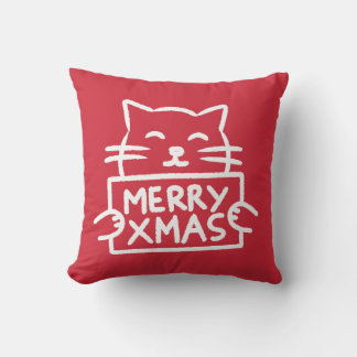 Cute Cat Merry Xmas Cushion