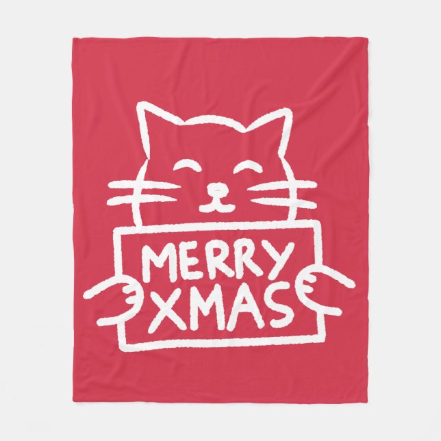 Cute Cat Merry Xmas Fleece Blanket (Front)