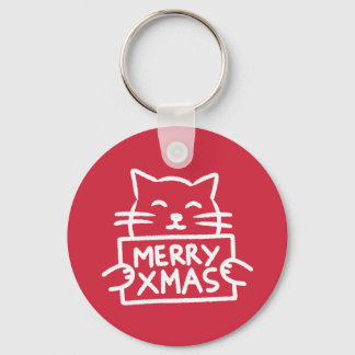 Cute Cat Merry Xmas Key Ring