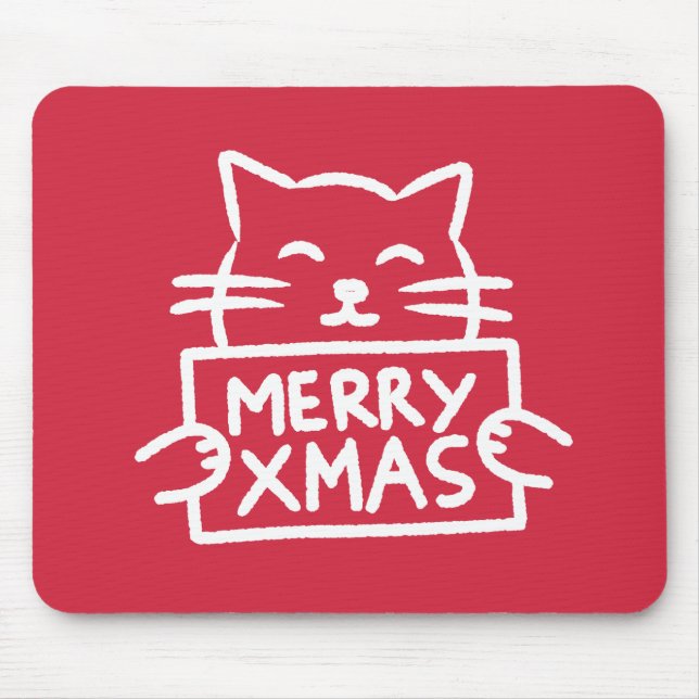 Cute Cat Merry Xmas Mouse Mat (Front)