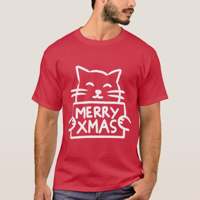 Cute Cat Merry Xmas T-Shirt (Front)