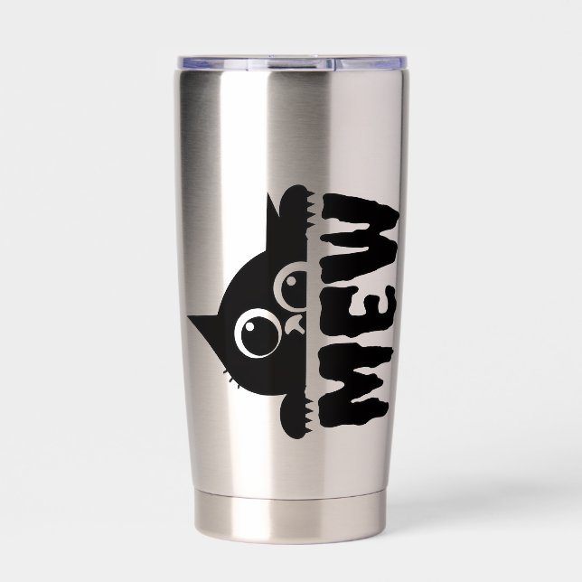 Cute Cat & “Mew” Text – Funny Cat Lover  Insulated Tumbler (Front)