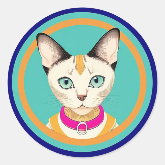 🐱 Cute Cat Mirror Style Gift For Cat Lover 🎁 Classic Round Sticker (Front)
