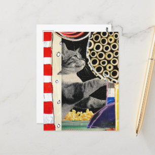 Cute Cat Mixed Media Collage Postcard