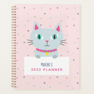 Cute Cat Modern Name Pink Personalised Planner
