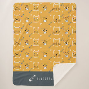 Cute Cat Modern Pattern Name Sherpa Blanket