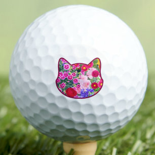 Cute Cat Mom Gift - Modern Floral Cat Lover Golf Balls