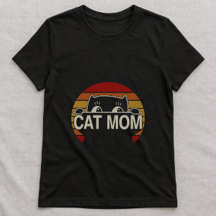 Cute Cat Mom Retro Tee; Simple Cat Vintage Sunset T-Shirt