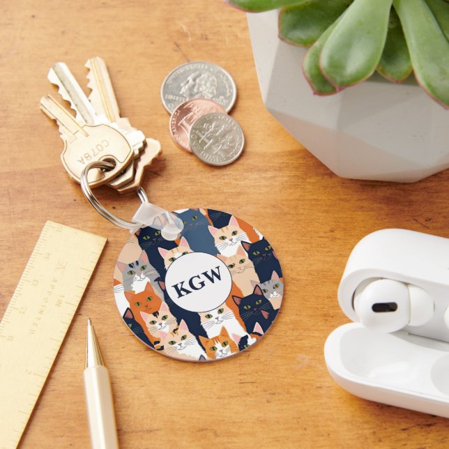 Cute Cat Monogram Key Ring (Desk)