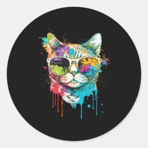 Cute Cat Motif Pop Art Cat Classic Round Sticker