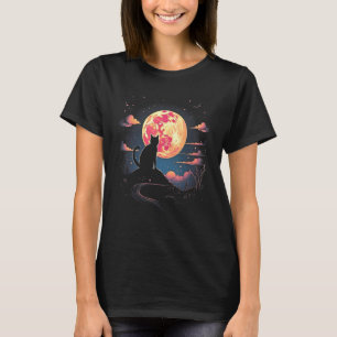 Cute Cat Motifs Cat With Moon Night Space Cat  Des T-Shirt