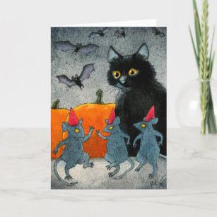 Cute cat mouse bats pumpkin Halloween card