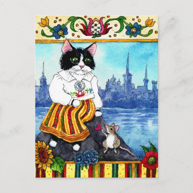 Cute Cat Mouse Estonian folklore myth postcard (Front)