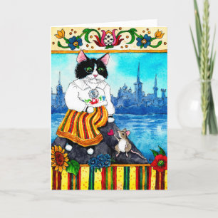 Cute Cat mouse Estonian folklore sympathy card