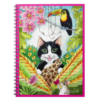 Cute Cat mouse heart orchid toucan bird notebook
