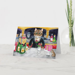Cute Cat, Mouse, Manet Paris Birthday Card