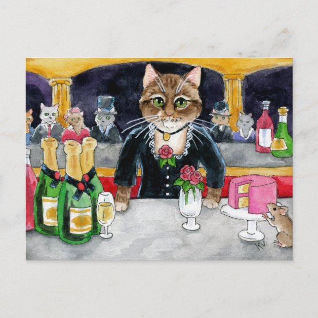 Cute Cat Mouse Paris Nightclub postcard (Front)