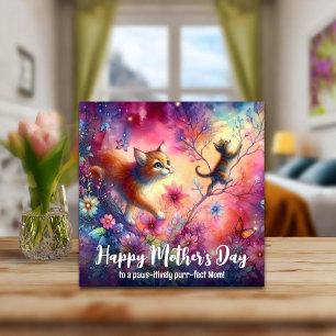 Cute Cat Mum Colourful Watercolor Mother's Day Card
