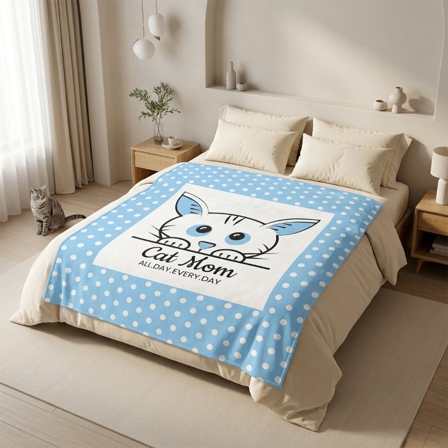 Cute Cat Mum Fleece Blanket (Cute cat mom fleece blanket styled as a soft premium home comfort accent)