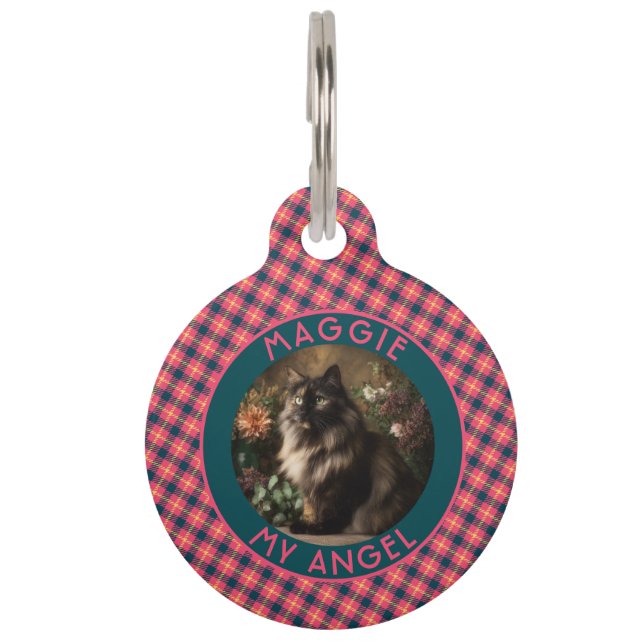 Cute Cat Mum Gift Gingham Pattern Pet Tag (Front)