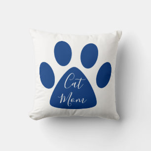 Cute Cat Mum Navy Pawprint Cushion