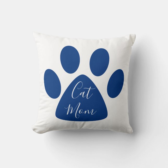 Cute Cat Mum Navy Pawprint Cushion (Front)