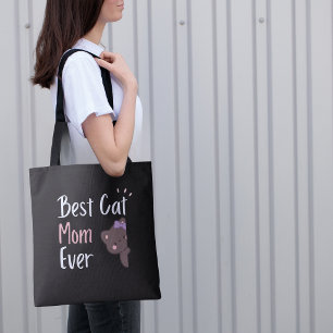 Cute Cat Mum Pink Bow Kawaii Design Tote Bag