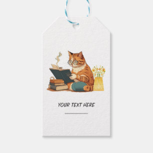 cute cat mum reading a book and drinking coffee gift tags