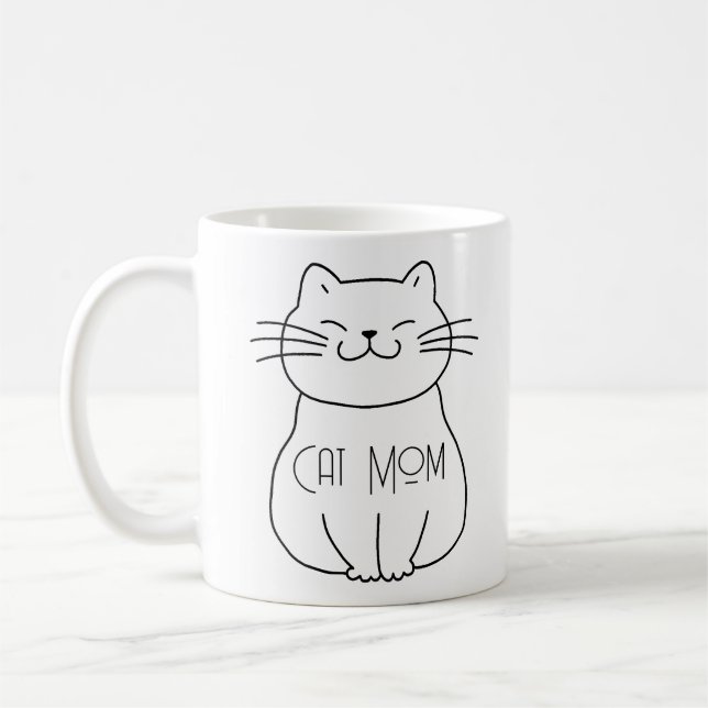 Cute Cat Mum Smiling Cat Cartoon  Coffee Mug (Left)
