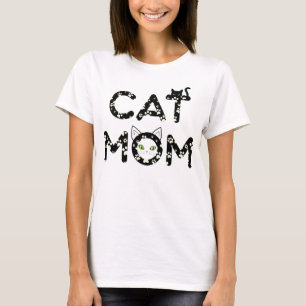 Cute Cat Mum T-Shirt with Paw Prints & Kitty Face 